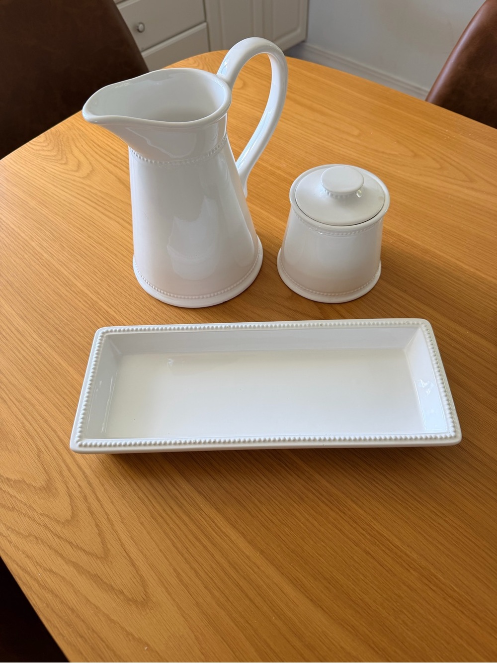 White Ceramic Pitcher and Serving Tray Set - Elegant Home Dining